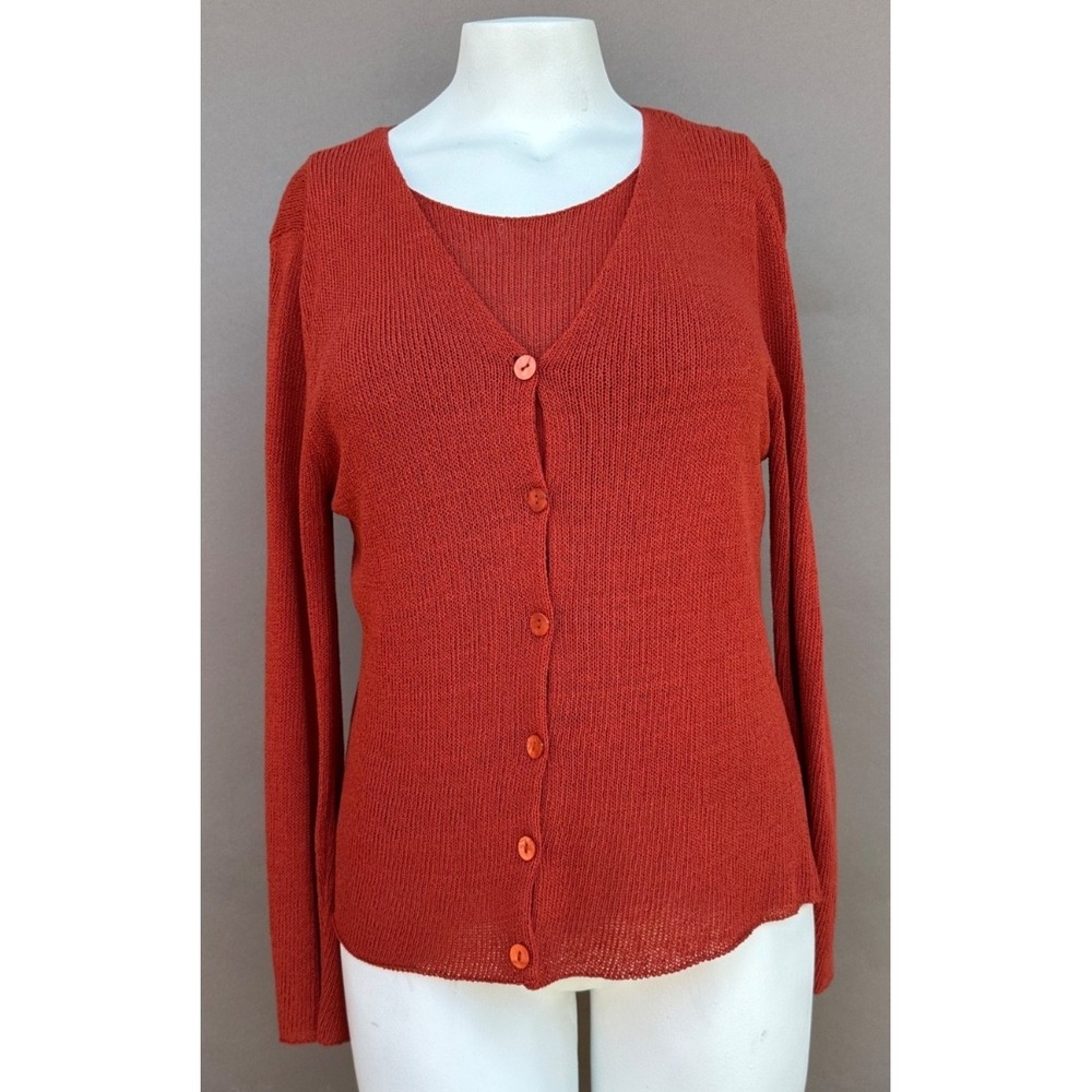 VTG Ball of Cotton L Knit Cardigan Sweater Twin Set Button Burnt Orange Top